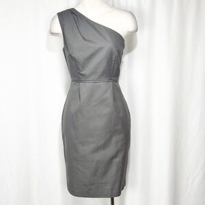 J Crew Cotton One Shoulder Sheath Dress Pewter Gray Size 2